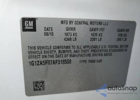 2010 Chevrolet Malibu Ls from USA, damaged, VIN 1G1ZA5E07AF318568